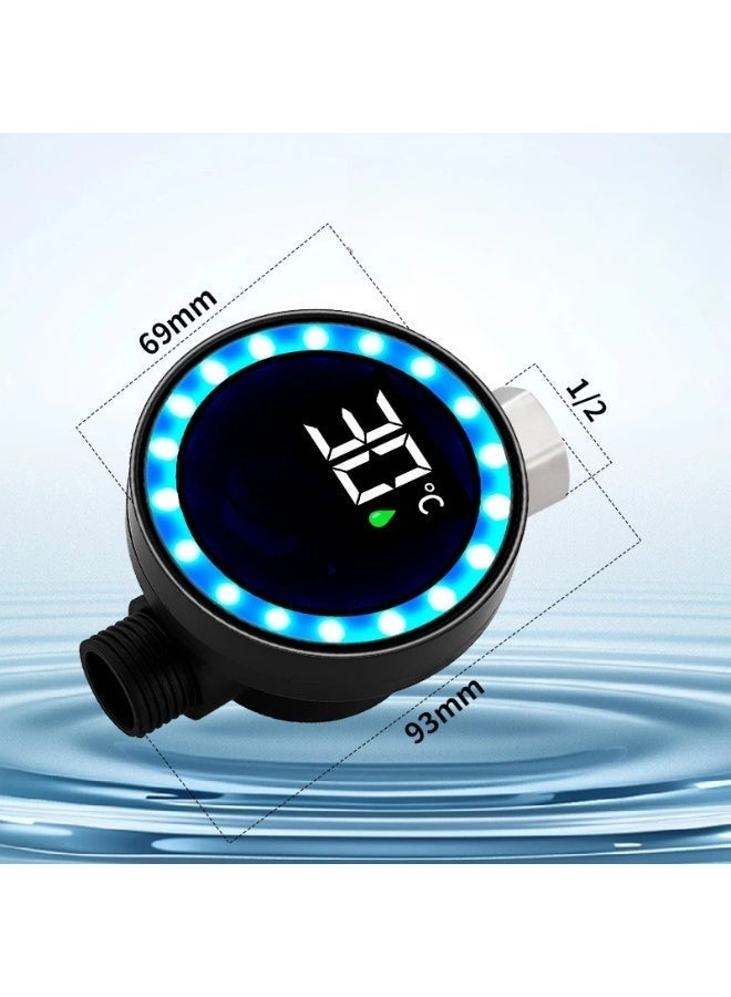 مقياس حرارة دش LED مع ضوء تحذير بـ 3 ألوان - يعمل بالطاقة المائية، شاشة مراقبة حرارة عالية الدقة، صامولة فولاذ مقاوم للصدأ G1/2، أداة أمان لاستحمام الطفل - أسود - Image 5